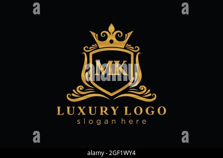 MK Letter Royal Luxury Logo template in vector art for Restaurant, Royalty, Boutique, Cafe, Hotel, Heraldic, Jewelry, Fashion and other vector illustr Stock Vector