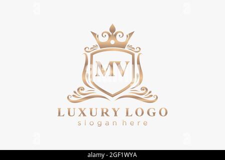 MV Letter Royal Luxury Logo template in vector art for Restaurant, Royalty, Boutique, Cafe, Hotel, Heraldic, Jewelry, Fashion and other vector illustr Stock Vector