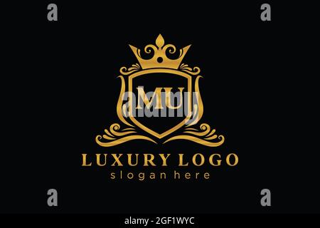MU Letter Royal Luxury Logo template in vector art for Restaurant, Royalty, Boutique, Cafe, Hotel, Heraldic, Jewelry, Fashion and other vector illustr Stock Vector