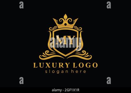 MY Letter Royal Luxury Logo template in vector art for Restaurant, Royalty, Boutique, Cafe, Hotel, Heraldic, Jewelry, Fashion and other vector illustr Stock Vector