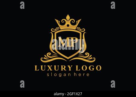 MP Letter Royal Luxury Logo template in vector art for Restaurant, Royalty, Boutique, Cafe, Hotel, Heraldic, Jewelry, Fashion and other vector illustr Stock Vector