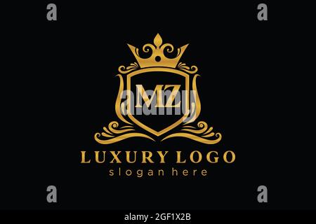 MZ Letter Royal Luxury Logo template in vector art for Restaurant, Royalty, Boutique, Cafe, Hotel, Heraldic, Jewelry, Fashion and other vector illustr Stock Vector