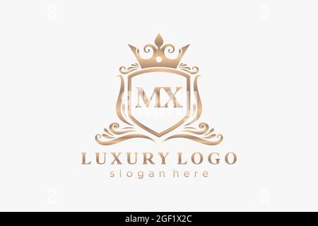 MX Letter Royal Luxury Logo template in vector art for Restaurant, Royalty, Boutique, Cafe, Hotel, Heraldic, Jewelry, Fashion and other vector illustr Stock Vector