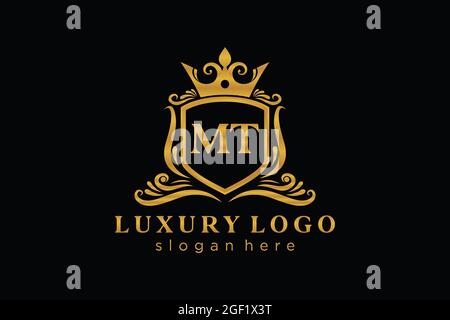 MT Letter Royal Luxury Logo template in vector art for Restaurant, Royalty, Boutique, Cafe, Hotel, Heraldic, Jewelry, Fashion and other vector illustr Stock Vector