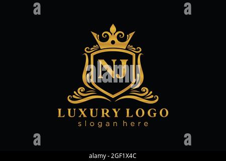NJ Letter Royal Luxury Logo template in vector art for Restaurant, Royalty, Boutique, Cafe, Hotel, Heraldic, Jewelry, Fashion and other vector illustr Stock Vector