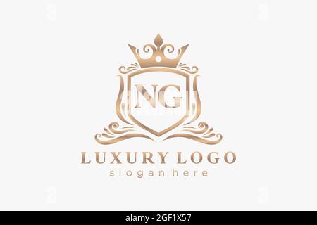 NG Letter Royal Luxury Logo template in vector art for Restaurant, Royalty, Boutique, Cafe, Hotel, Heraldic, Jewelry, Fashion and other vector illustr Stock Vector