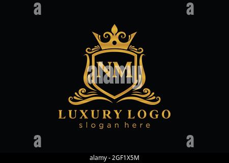 NM Letter Royal Luxury Logo template in vector art for Restaurant, Royalty, Boutique, Cafe, Hotel, Heraldic, Jewelry, Fashion and other vector illustr Stock Vector