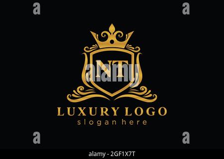 NT Letter Royal Luxury Logo template in vector art for Restaurant, Royalty, Boutique, Cafe, Hotel, Heraldic, Jewelry, Fashion and other vector illustr Stock Vector