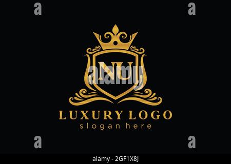 NU Letter Royal Luxury Logo template in vector art for Restaurant, Royalty, Boutique, Cafe, Hotel, Heraldic, Jewelry, Fashion and other vector illustr Stock Vector