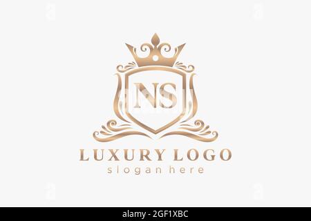 NS Letter Royal Luxury Logo template in vector art for Restaurant, Royalty, Boutique, Cafe, Hotel, Heraldic, Jewelry, Fashion and other vector illustr Stock Vector