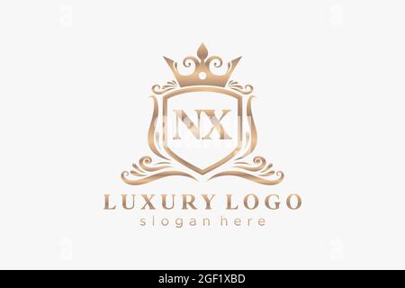 NX Letter Royal Luxury Logo template in vector art for Restaurant, Royalty, Boutique, Cafe, Hotel, Heraldic, Jewelry, Fashion and other vector illustr Stock Vector