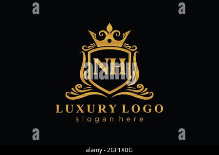 NH Letter Royal Luxury Logo template in vector art for Restaurant, Royalty, Boutique, Cafe, Hotel, Heraldic, Jewelry, Fashion and other vector illustr Stock Vector