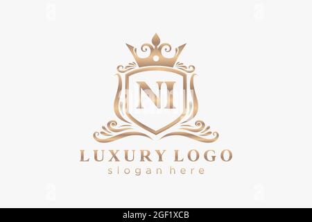 NI Letter Royal Luxury Logo template in vector art for Restaurant, Royalty, Boutique, Cafe, Hotel, Heraldic, Jewelry, Fashion and other vector illustr Stock Vector