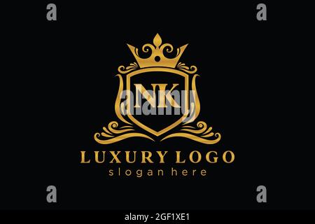 NK Letter Royal Luxury Logo template in vector art for Restaurant, Royalty, Boutique, Cafe, Hotel, Heraldic, Jewelry, Fashion and other vector illustr Stock Vector