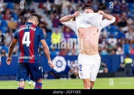 Valencia, Spain. 23rd Aug, 2021. FOOTBALL - LEVANTE UD VS REAL MADRID Daniel Carvajal of Real Madrid in action during the Spanish League, La Liga, football match between Levante and Real Madrid on August 22, 2021 at Ciutat de Valencia Stadium in Valencia, Spain. Photo: Xisco Navarro Credit: CORDON PRESS/Alamy Live News Stock Photo