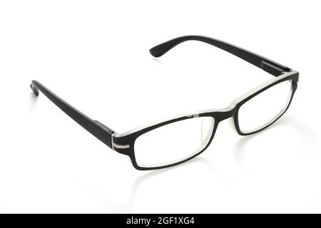 Black with white glasses for sight isolated on white background. Stock Photo