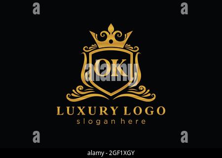 OK Letter Royal Luxury Logo template in vector art for Restaurant, Royalty, Boutique, Cafe, Hotel, Heraldic, Jewelry, Fashion and other vector illustr Stock Vector