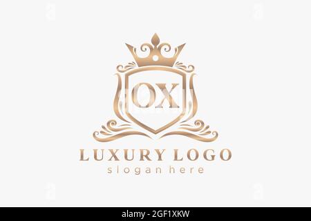 OX Letter Royal Luxury Logo template in vector art for Restaurant, Royalty, Boutique, Cafe, Hotel, Heraldic, Jewelry, Fashion and other vector illustr Stock Vector