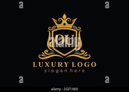 OU Letter Royal Luxury Logo template in vector art for Restaurant, Royalty, Boutique, Cafe, Hotel, Heraldic, Jewelry, Fashion and other vector illustr Stock Vector