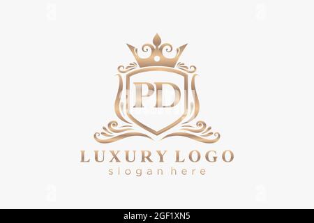 PD Letter Royal Luxury Logo template in vector art for Restaurant, Royalty, Boutique, Cafe, Hotel, Heraldic, Jewelry, Fashion and other vector illustr Stock Vector