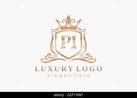 PI Letter Royal Luxury Logo template in vector art for Restaurant, Royalty, Boutique, Cafe, Hotel, Heraldic, Jewelry, Fashion and other vector illustr Stock Vector