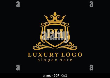 PH Letter Royal Luxury Logo template in vector art for Restaurant, Royalty, Boutique, Cafe, Hotel, Heraldic, Jewelry, Fashion and other vector illustr Stock Vector