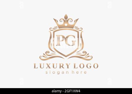 PG Letter Royal Luxury Logo template in vector art for Restaurant, Royalty, Boutique, Cafe, Hotel, Heraldic, Jewelry, Fashion and other vector illustr Stock Vector