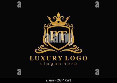 PT Letter Royal Luxury Logo template in vector art for Restaurant, Royalty, Boutique, Cafe, Hotel, Heraldic, Jewelry, Fashion and other vector illustr Stock Vector