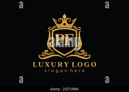 PF Letter Royal Luxury Logo template in vector art for Restaurant, Royalty, Boutique, Cafe, Hotel, Heraldic, Jewelry, Fashion and other vector illustr Stock Vector