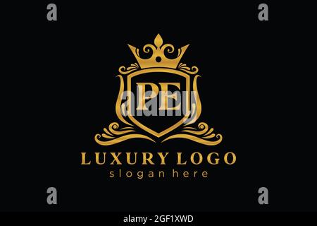 PE Letter Royal Luxury Logo template in vector art for Restaurant, Royalty, Boutique, Cafe, Hotel, Heraldic, Jewelry, Fashion and other vector illustr Stock Vector