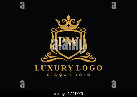 PW Letter Royal Luxury Logo template in vector art for Restaurant, Royalty, Boutique, Cafe, Hotel, Heraldic, Jewelry, Fashion and other vector illustr Stock Vector