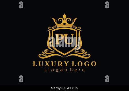 PU Letter Royal Luxury Logo template in vector art for Restaurant, Royalty, Boutique, Cafe, Hotel, Heraldic, Jewelry, Fashion and other vector illustr Stock Vector