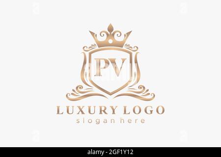 PV Letter Royal Luxury Logo template in vector art for Restaurant, Royalty, Boutique, Cafe, Hotel, Heraldic, Jewelry, Fashion and other vector illustr Stock Vector
