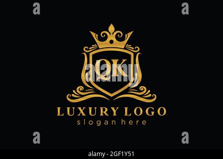 QK Letter Royal Luxury Logo template in vector art for Restaurant, Royalty, Boutique, Cafe, Hotel, Heraldic, Jewelry, Fashion and other vector illustr Stock Vector