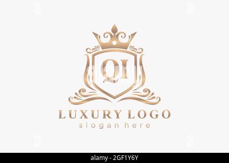QI Letter Royal Luxury Logo template in vector art for Restaurant, Royalty, Boutique, Cafe, Hotel, Heraldic, Jewelry, Fashion and other vector illustr Stock Vector