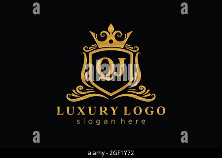 QJ Letter Royal Luxury Logo template in vector art for Restaurant, Royalty, Boutique, Cafe, Hotel, Heraldic, Jewelry, Fashion and other vector illustr Stock Vector