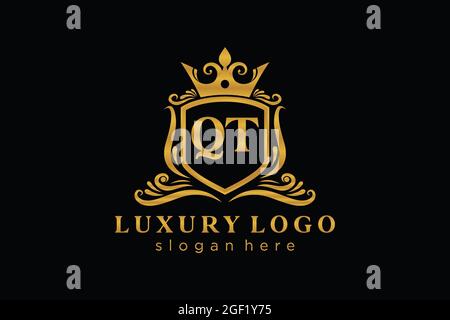 QT Letter Royal Luxury Logo template in vector art for Restaurant, Royalty, Boutique, Cafe, Hotel, Heraldic, Jewelry, Fashion and other vector illustr Stock Vector