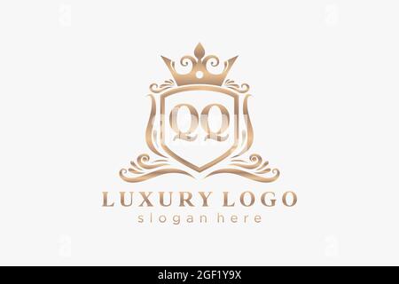 QQ Letter Royal Luxury Logo template in vector art for Restaurant, Royalty, Boutique, Cafe, Hotel, Heraldic, Jewelry, Fashion and other vector illustr Stock Vector