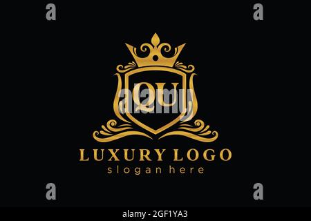 QU Letter Royal Luxury Logo template in vector art for Restaurant, Royalty, Boutique, Cafe, Hotel, Heraldic, Jewelry, Fashion and other vector illustr Stock Vector