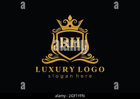 RH Letter Royal Luxury Logo template in vector art for Restaurant, Royalty, Boutique, Cafe, Hotel, Heraldic, Jewelry, Fashion and other vector illustr Stock Vector