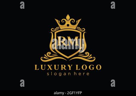 RM Letter Royal Luxury Logo template in vector art for Restaurant, Royalty, Boutique, Cafe, Hotel, Heraldic, Jewelry, Fashion and other vector illustr Stock Vector