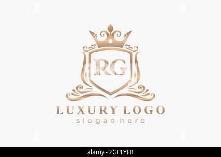 RG Letter Royal Luxury Logo template in vector art for Restaurant, Royalty, Boutique, Cafe, Hotel, Heraldic, Jewelry, Fashion and other vector illustr Stock Vector
