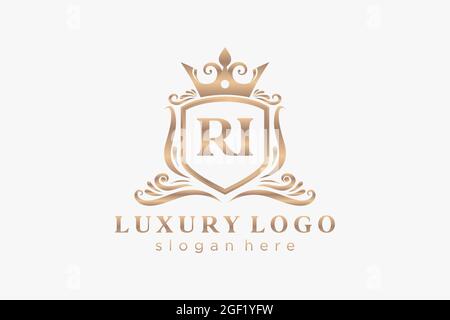 RI Letter Royal Luxury Logo template in vector art for Restaurant, Royalty, Boutique, Cafe, Hotel, Heraldic, Jewelry, Fashion and other vector illustr Stock Vector