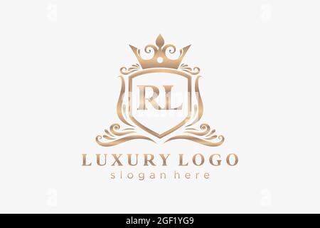 RL Letter Royal Luxury Logo template in vector art for Restaurant, Royalty, Boutique, Cafe, Hotel, Heraldic, Jewelry, Fashion and other vector illustr Stock Vector