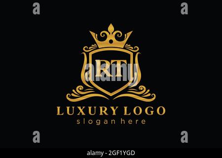 RT Letter Royal Luxury Logo template in vector art for Restaurant, Royalty, Boutique, Cafe, Hotel, Heraldic, Jewelry, Fashion and other vector illustr Stock Vector