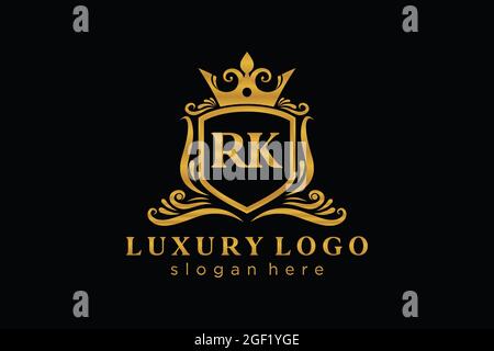 RK Letter Royal Luxury Logo template in vector art for Restaurant, Royalty, Boutique, Cafe, Hotel, Heraldic, Jewelry, Fashion and other vector illustr Stock Vector