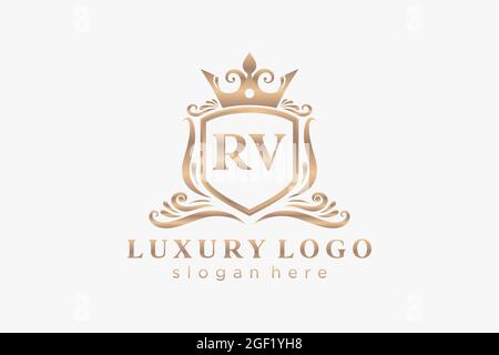RV Letter Royal Luxury Logo template in vector art for Restaurant, Royalty, Boutique, Cafe, Hotel, Heraldic, Jewelry, Fashion and other vector illustr Stock Vector