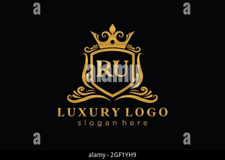 RU Letter Royal Luxury Logo template in vector art for Restaurant, Royalty, Boutique, Cafe, Hotel, Heraldic, Jewelry, Fashion and other vector illustr Stock Vector