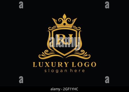 RJ Letter Royal Luxury Logo template in vector art for Restaurant, Royalty, Boutique, Cafe, Hotel, Heraldic, Jewelry, Fashion and other vector illustr Stock Vector