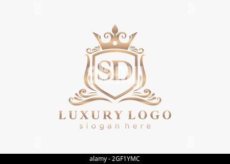 SD Letter Royal Luxury Logo template in vector art for Restaurant, Royalty, Boutique, Cafe, Hotel, Heraldic, Jewelry, Fashion and other vector illustr Stock Vector